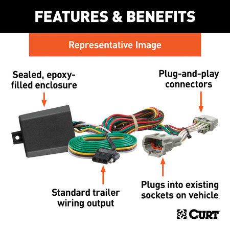 Curt Custom Wiring Harness, 4-Way Flat Output, Select Toyota Highlander 56452